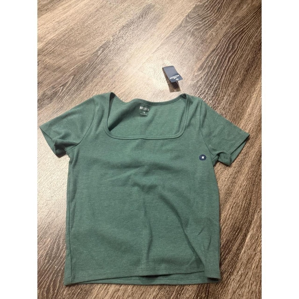 Hollister Womens Ribbed Square Neck Short Sleeve Top Green Medium 339-294-0093